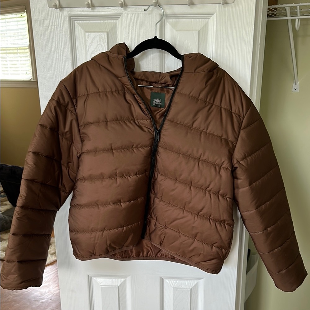Wild Fable Brown Hooded Puffer Jacket - Size Small